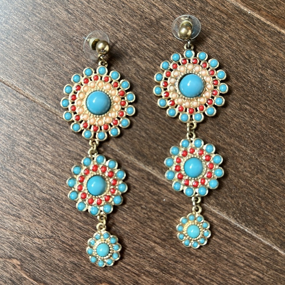 Kenneth J Lane Turquoise & Coral Dangle Earrings